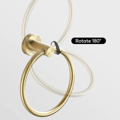Vista 4 de BATHSIR Soporte de papel higiénico dorado cepillado y soporte para toallas de mano, 2 piezas, doble poste pivotante, redondo, moderno, accesorio