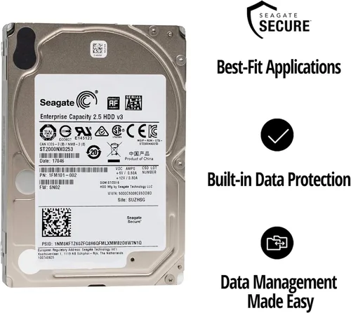 Vista 2 de Seagate Capacidad empresarial 2.5 2TB 7200RPM SATA 6Gb/s Disco duro de 2.5 pulgadas (ST2000NX0253)