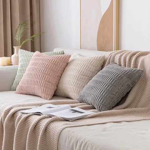 Vista 60 de MIULEE- Juego de 2 fundas de pana suave para cojín; diseño a rayas estilo bohemio, moderno, rural; decoración costera p/verano, hogar, sala de Azul