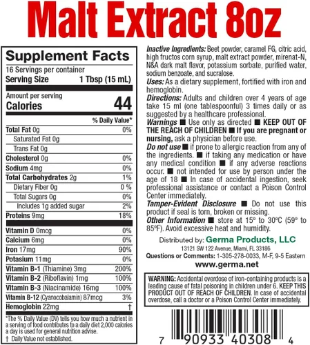 Vista 7 de Germa Suplemento líquido de extracto de malta - Malta de cebada concentrada pura - 8 fl oz (8.0 fl oz)