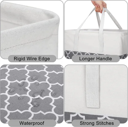 Vista 3 de Treela Paquete de 6 cestas grandes de lavandería plegables de 75 l con asas reforzadas, impermeable, independiente, cesta de ropa sucia