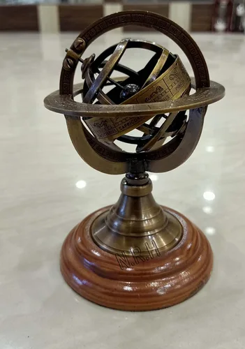 Vista 4 de Decoración de mesa con base de palisandro y esfera armilar de latón náutico de 5 pulgadas, regalo