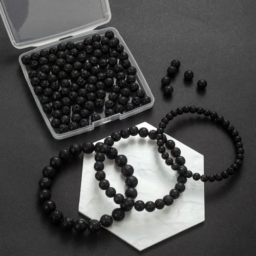 Vista 7 de 100 piezas de cuentas de piedra natural de 6 mm, turquesa africana redonda, cuentas sueltas de gema con cordón elástico para hacer pulseras