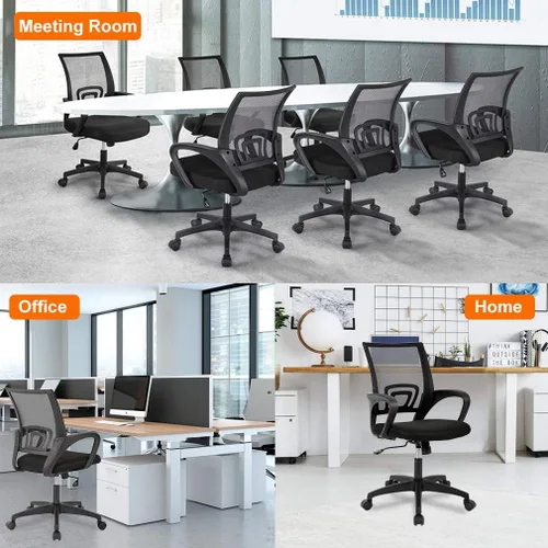 Vista 7 de Meet perfect Silla de oficina con respaldo medio, moderna silla ejecutiva de escritorio para computadora, silla giratoria con ruedas, silla Negro