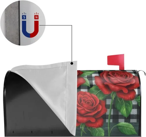 Vista 4 de Beautiful Red Rose Waterproof Mail Cover Magnetic Mailbox Wraps Post Letter Box Cover for Garden Home Decor 21x18 in