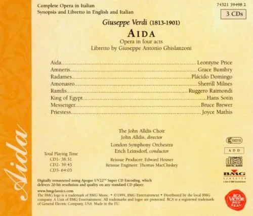 Vista 2 de RCA Opera Treasury - Verdi Aida Leinsdorf, Price, Domingo, Milnes, Bumbry, et al