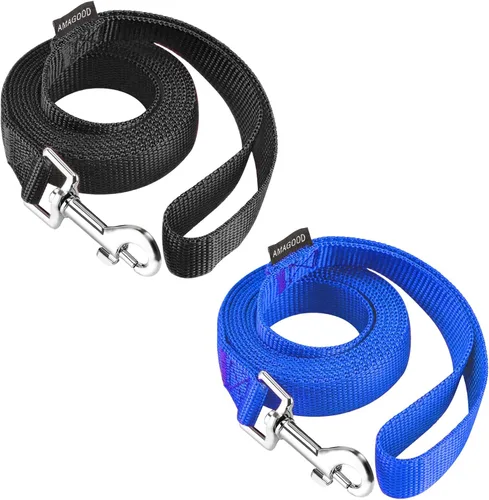 Vista 46 de AMAGOOD 6 pies de correas para cachorros/perros, correa de estilo tradicional resistente con gancho de cuello fácil de usar, correa para perros Negro