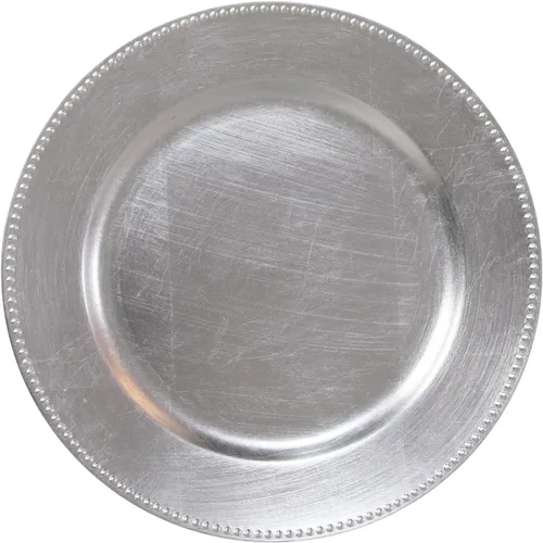 Vista 2 de Platos de carga plateados con cuentas de plástico – 12 unidades de 13 pulgadas redondas de boda Decroation Platos metálicos (Plata, 12)