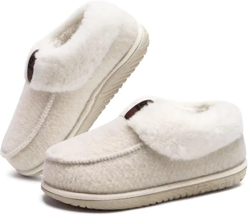 Vista 7 de COFACE - Pantuflas de espuma viscoelástica tipo mocasín para mujer, mullidas, cálidas, con soporte de arco, suela de goma y cuello con pelo