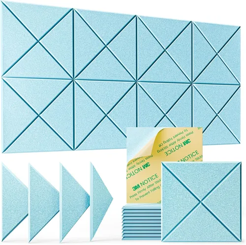 Vista 33 de HEMRLY - Juego de 12 paneles acústicos autoadhesivos, paneles de espuma insonorizantes de 30.5 x 30.5 x 1 cm, paneles acústicos cuadrados 2-Azul