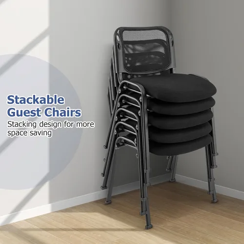 Vista 7 de Giantex Juego de 5 sillas de oficina para invitados, silla apilable para sala de espera con asiento acolchado, marco de metal, capacidad de 330