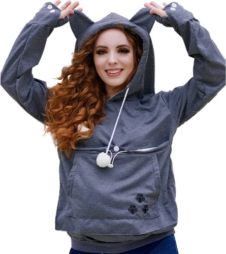 Vista 15 de ALYC Sudaderas unisex con capucha para mascotas, gato, perro, bolsa de canguro de transporte, sudadera con estampado de gato (negro, S)