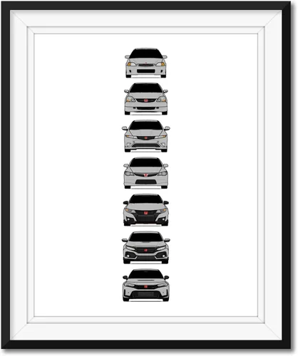 Vista 23 de Custom Car Posters Póster hecho a mano compatible con Honda Civic Type-R Generations e impresión de Civic Type R