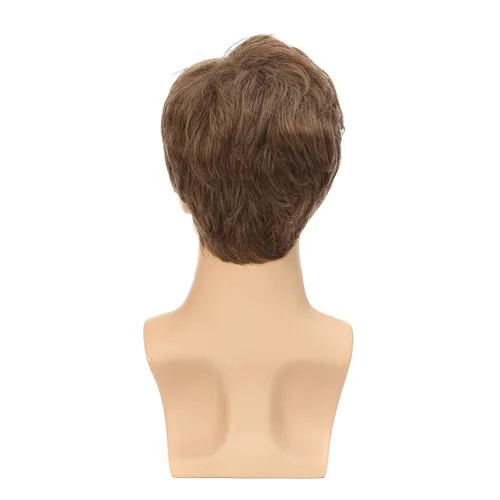 Vista 50 de Kaneles Peluca corta gris de repuesto sintético para hombre, disfraz de Halloween, cabello natural suave en capas (gris)