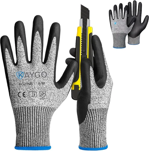 KAYGO 2 pares de guantes de trabajo resistentes a cortes para hombres y mujeres, guantes de corte ANSI A3, guantes de trabajo de seguridad de Gris