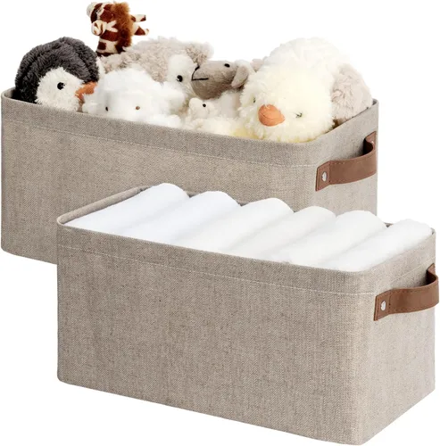 Vista 12 de StorageWorks Contenedores de almacenamiento estrechos, cesta pequeña para armario y estantes, organizador rectangular de tela con asas, Beige