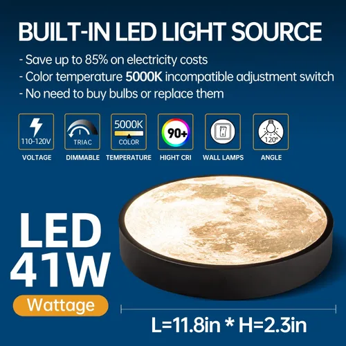 Vista 3 de JFHTNFJ Lámpara de techo LED de montaje empotrado de 41 W, luz diurna de 5000 K, luz de techo plana de pantalla plana de luna blanca, 12 pulgadas