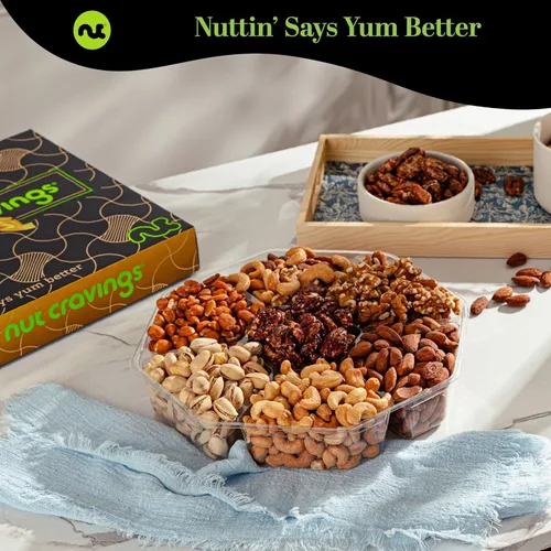 Vista 3 de Cesta de regalo de frutos secos en caja marrón (7 surtidos, 2 libras) bandeja de arreglos gourmet para ramos de Navidad, paquete de cuidado