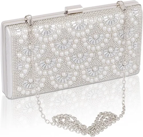 Vista 10 de Evening Clutch Pearl Purse for Women, Party Clutches Bag Wedding Formal Handbags Dorado