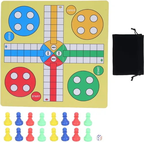 Flying Chess Board Game Set Premium Rubber Cloth Travel Family Toy with 16 Chess Pieces Storage Bag and Dice for Home Party Office Indoor Outdoor Fun