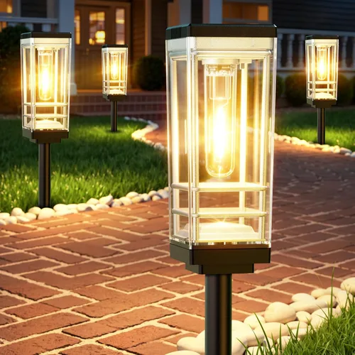 Vista 7 de Ahaorigin Paquete de 2 Luces Solares para Senderos al Aire Libre, Hasta 15 Horas de Luz LED de Sendero Más Brillante Impermeable, Luz Solar Alta