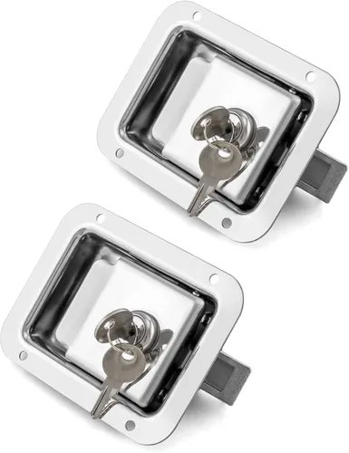 QWORK Pestillo de acero inoxidable para puerta de remolque RV, mango de bloqueo resistente con llave, reemplazo resistente para caja de