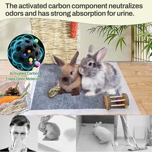 Vista 4 de kathson Almohadillas para orina de conejo, pañales desechables para conejos, almohadillas de entrenamiento de inodoro súper absorbentes