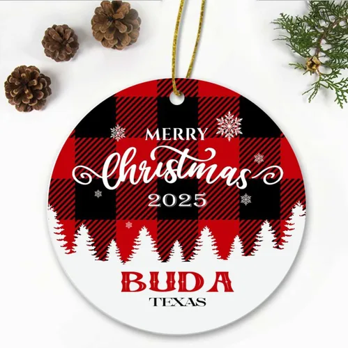 Merry Christmas Buda Texas Ornament2025 - Xmas Holiday Keepsake for Decor Buda TX Ornament Souvenir Gift Family Friends - New Home Ornament 3"