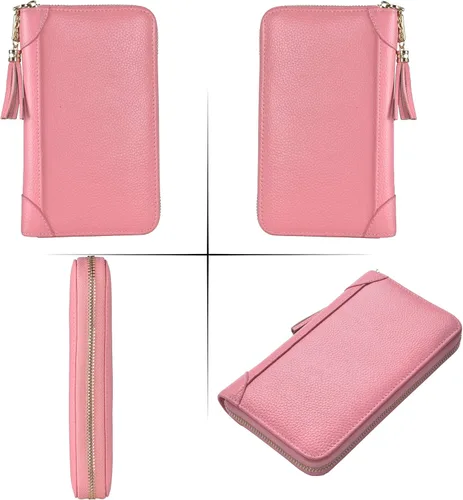 Vista 6 de Easyoulife - Monedero de cuero con cremallera, billetera portatarjetas para mujer, bloqueo RFID