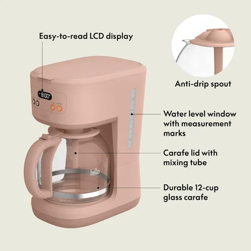 Vista 2 de bella Cafetera programable de 12 tazas, accesorios reutilizables aptos para lavavajillas, pantalla LCD de fácil uso, apagado automático, 900 vatios