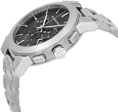 Vista 7 de BURBERRY Reloj de pulsera de acero inoxidable con cuadros grandes BU9351 para mujer, PlataNegro, Cronógrafo