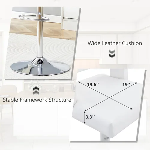 Vista 45 de Juego de 2 taburetes de bar de altura de asiento ajustable de 26-35 pulgadas, taburete giratorio de altura de mostrador con cojín de cuero, sillas