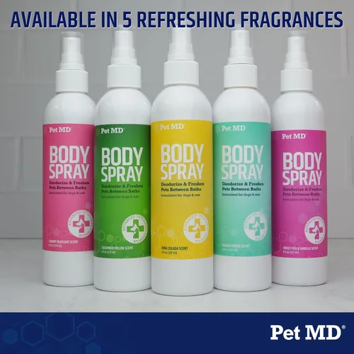 Vista 6 de Pet MD Spray corporal para perros y gatos – Perfume desodorizante para perros que reduce la estática y elimina el olor – Spray de colonia