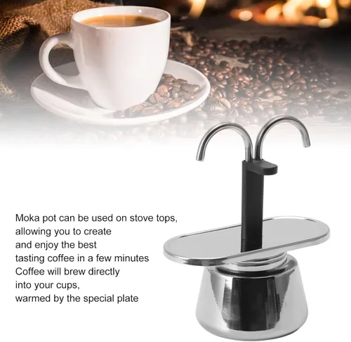 Vista 3 de Moka Pot - Olla de 2 tazas de 3.4 fl oz, olla Moka de doble cabezal de acero inoxidable, cafetera italiana de conducto DIY