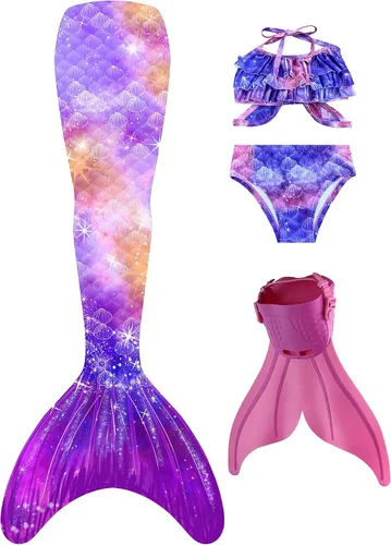 Traje de baño de cola de sirena, con monoaleta brillante, para niños y niñas