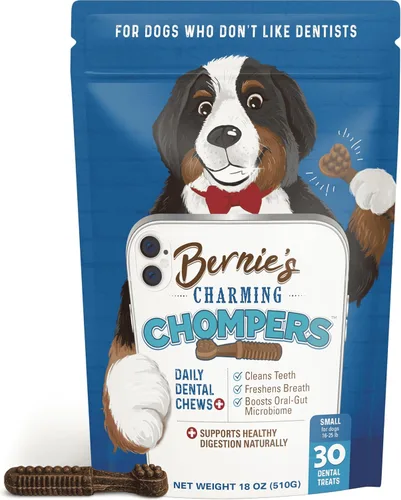 Vista 7 de Bernie's Charming Chompers - Mordeduras dentales diarias para perros - Limpia los dientes, refresca el aliento y mejora el microbioma