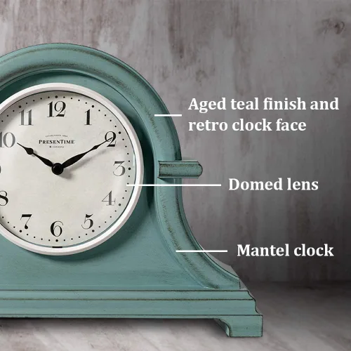 Vista 2 de Presentime & Co. Reloj de Chimenea Vintage Serie Granja, Estilo Napoleón para Escritorio y Estantería, 33 x 25 cm, Lente Dorada, Movimiento