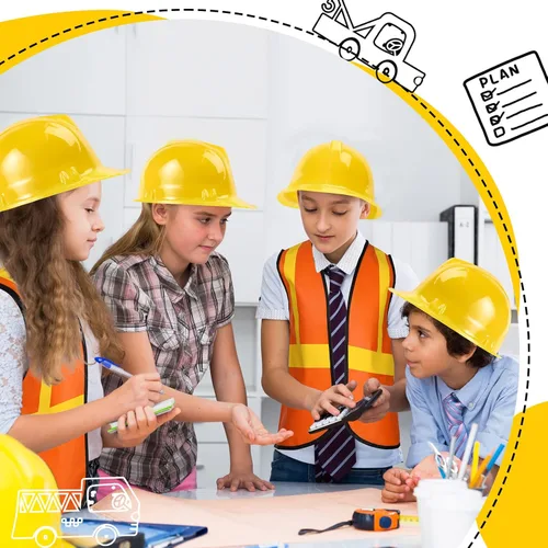 Vista 6 de Geyoga 16 Pcs Construction Vest for Kids Party Favors Hard Hat Construction Dressing Up Worker Costume for Birthday Party