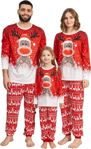 Pijamas de Navidad a juego para la familia, lindos conjuntos de pijamas de manga larga para parejas, suaves y divertidos conjuntos de pijamas de