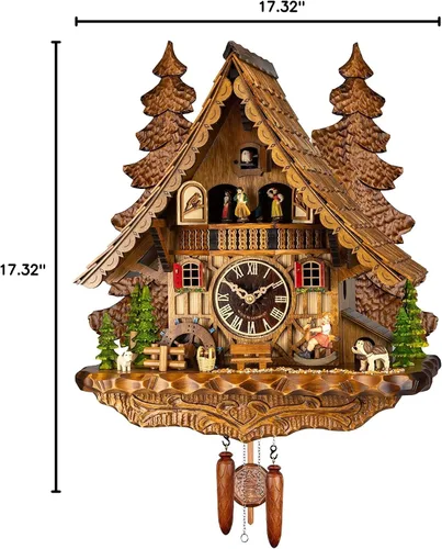 Vista 2 de Engstler Reloj de cuco de cuarzo, casa de la selva negra con música, balancín móvil y rueda de molino