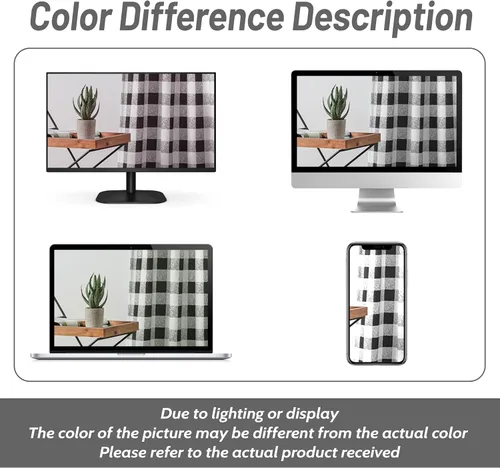 Vista 9 de DriftAway Cortinas semitraslúcidas a cuadros con bolsillo para barra, cortinas de granja a cuadros en blanco y negro para sala de estar, dormitorio