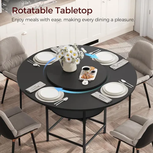 Vista 3 de MAHANCRIS Mesa de comedor redonda para 4, mesa de comedor con estante de almacenamiento, mesa de comedor de 47.2 pulgadas, mesas circulares, mesas