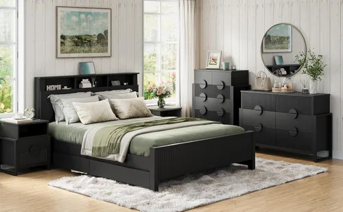 Vista 7 de LGHM Cómoda acanalada para dormitorio con 6 cajones, cómoda moderna de 6 cajones con semicilindro acanalado, cómoda sólida de 44.5 pulgadas de alto