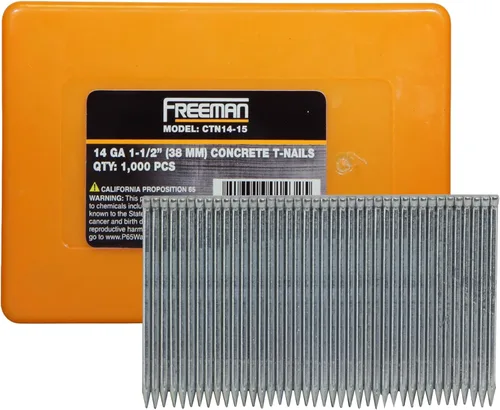 Freeman Clavos en T de concreto de calibre 14 | 1-1/2 pulgadas | Pegamento recolectado | Acero galvanizado | 1000 unidades | Interior y exterior |