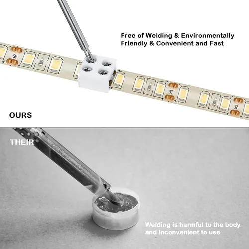 Vista 5 de Paquete de 25 conectores de cinta LED sin soldadura, cinta a cinta, conector de bloque de terminales atornillado, conectores LED de 2 pines