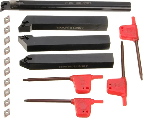 Vista 12 de Juego de 21 herramientas de torneado de torno indexables de 1/2 pulgada y 0.472 in, 7 soportes de herramientas de torneado de metal y 14 insertos