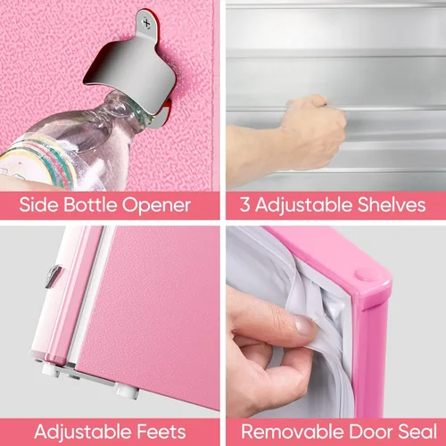 Vista 5 de Upstreman - Mini refrigerador retro de 3.2 pies cúbicos con abrebotellas, ahorro de energía, termostato ajustable, asa de metal, lámpara LED, mini