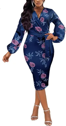 Vista 2 de Xinlees Vestidos elegantes para mujer, sexy, ajustado, manga larga, vestidos de negocios