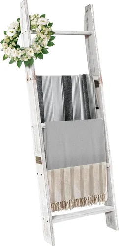 Honest Blanket Ladders for The Living Room, 5-Tier Blanket Holder, Wall-Leaning Blanket Rack, Ladder Shelves, Wooden Quilt Ladder, Farmhouse Decor,