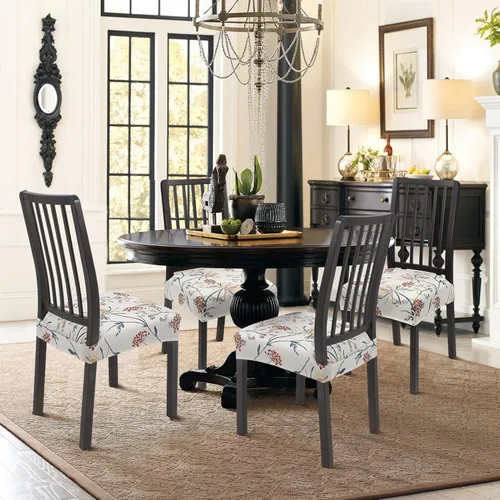 Vista 2 de SearchI Juego de 4 fundas de asiento para sillas de comedor, fundas elásticas extraíbles para sillas de comedor, fundas protectoras para sillas